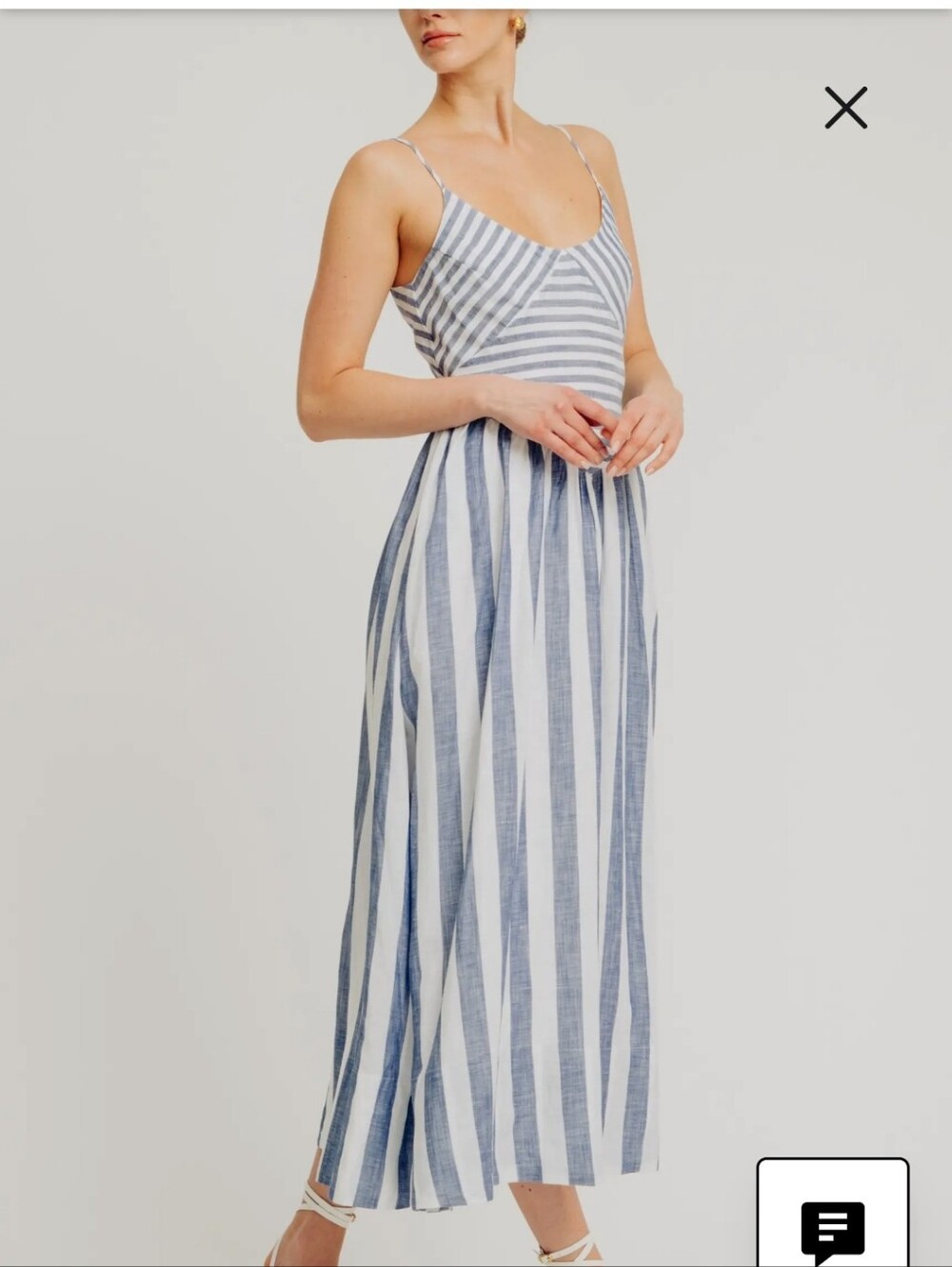 Torn By Ronny Kobo Striped Blue & White Spaghetti Strap Dress Midi NWT